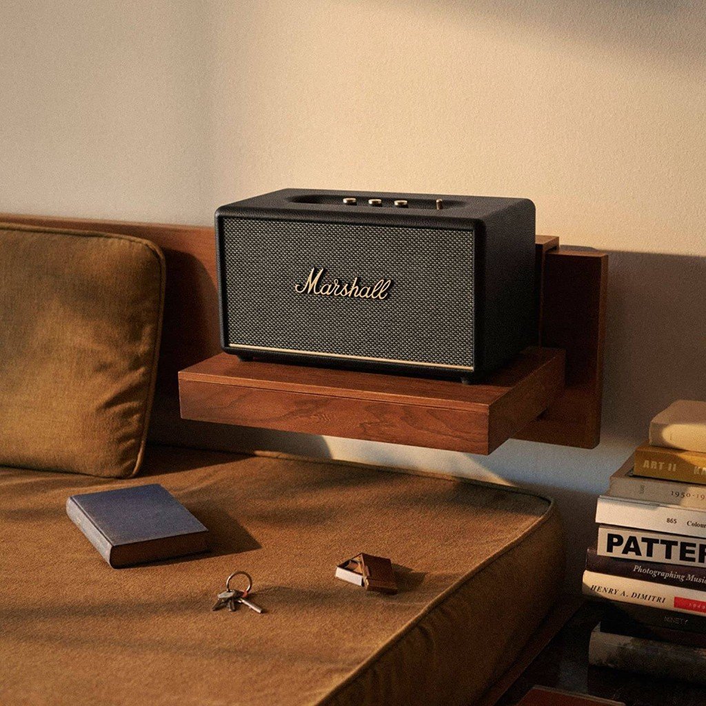 Marshall Stanmore III Bluetooth speaker on shelf